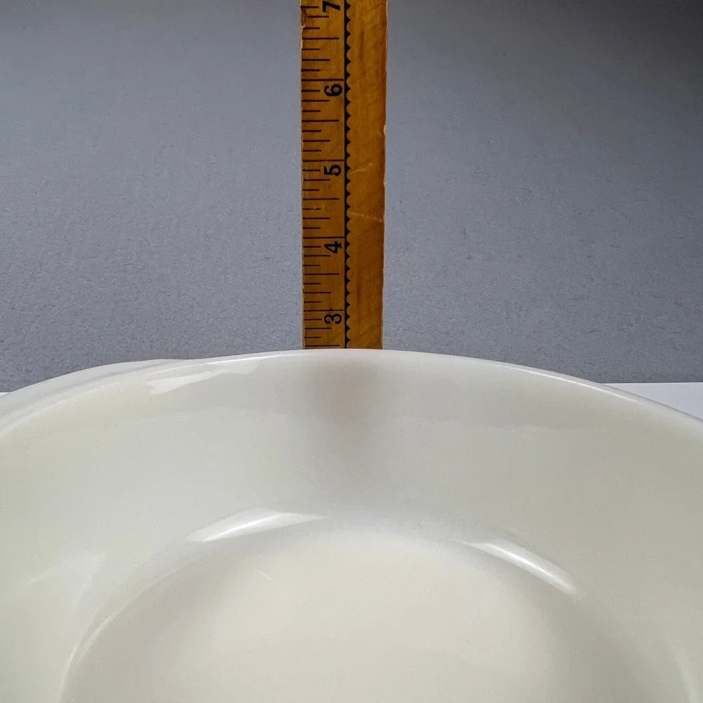 Vintage Milk Glass Casserole Dish 7.25in White Round Handled Ovenware MCM